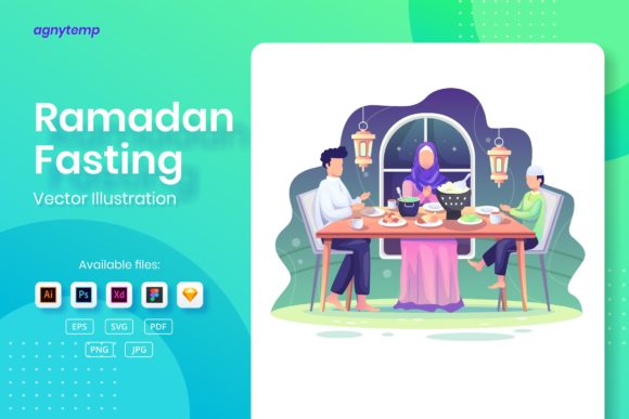 Graphic Asset for Ramadan Fasting Iftar Illustration