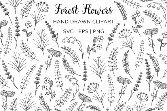 Wildflowers Lineart Clipart for Graphics and Illustrations